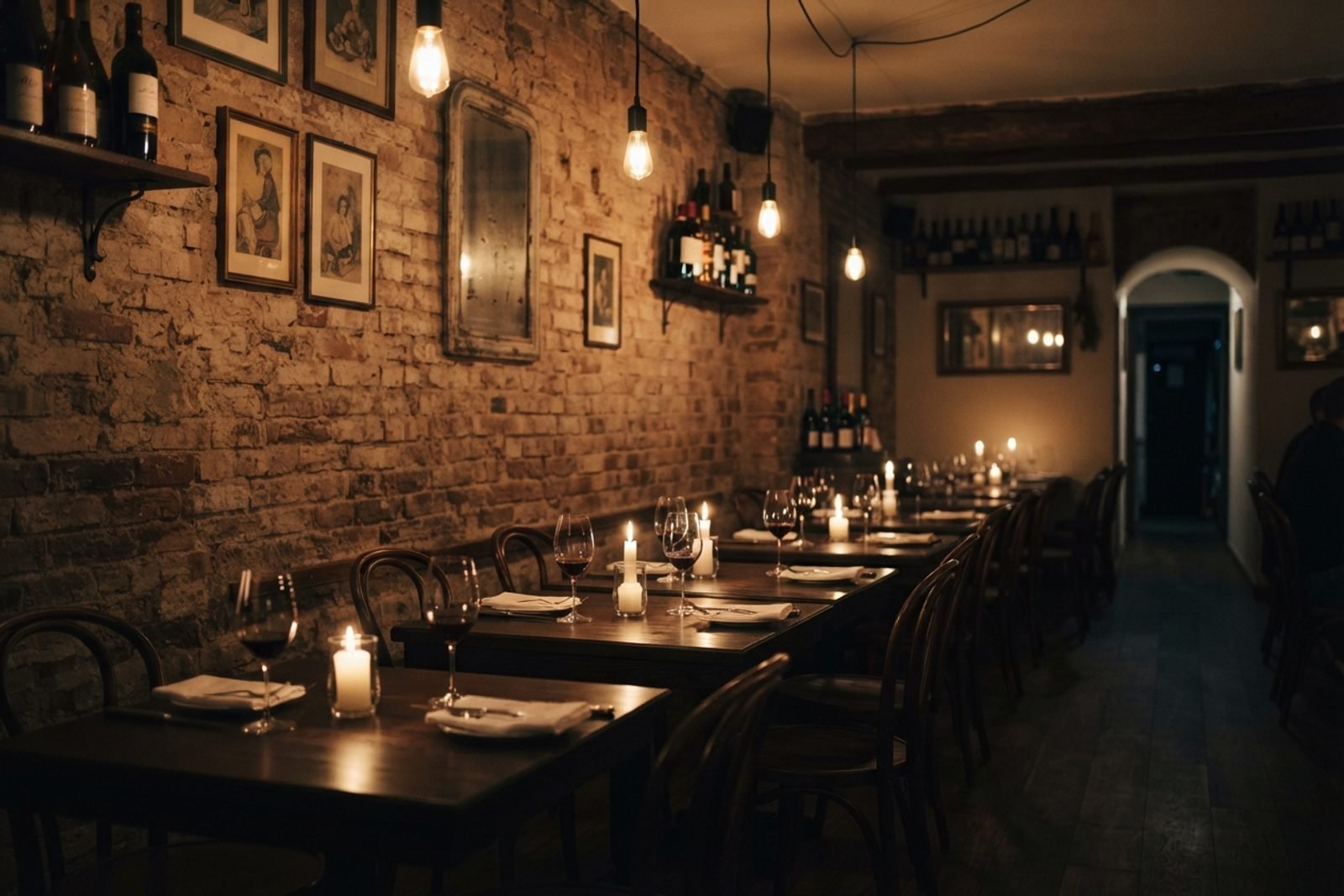 Candlelit osteria dining room